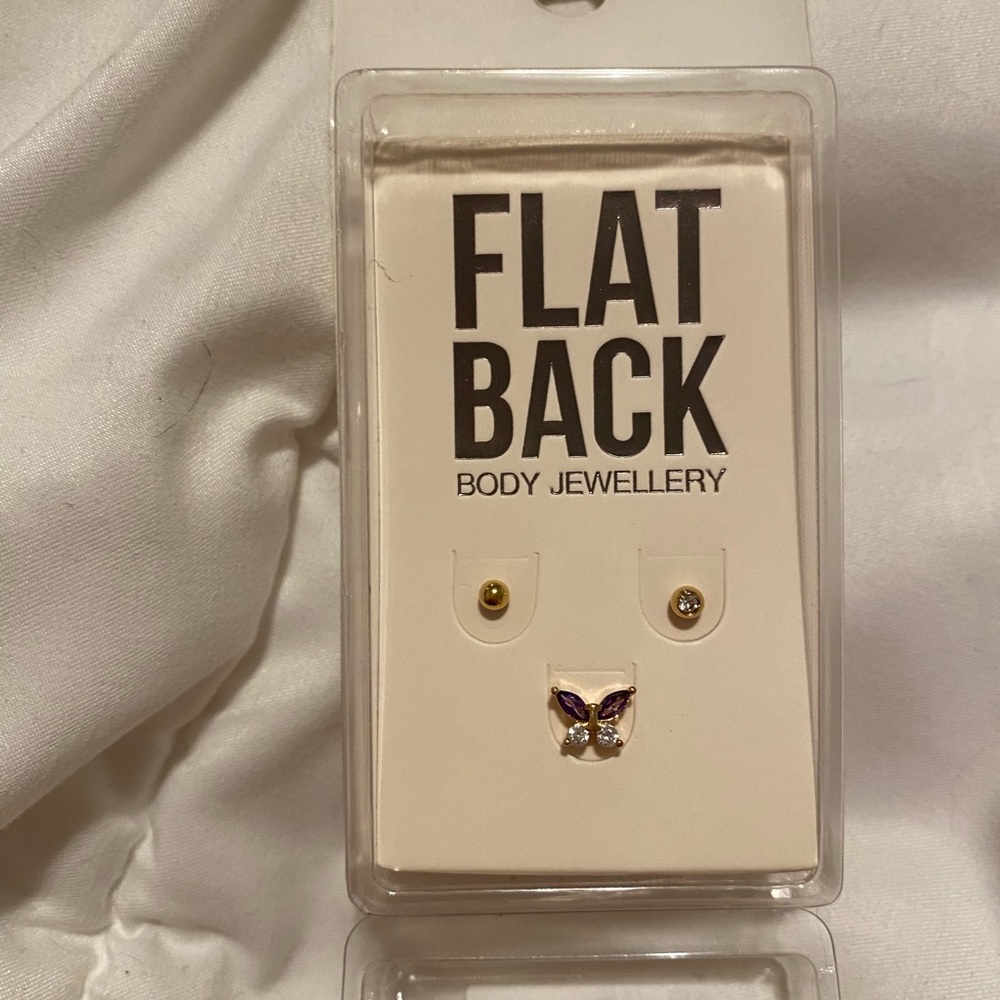 Gold and Purple Flat Back cartilage piercings | 16G